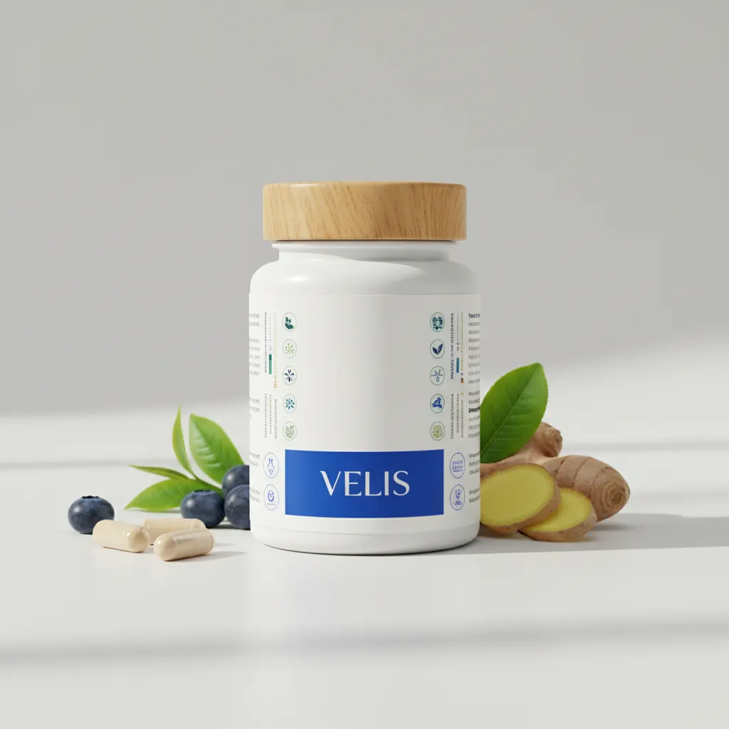 Velis dagelijks voedingssupplement in glazen pot met houten deksel